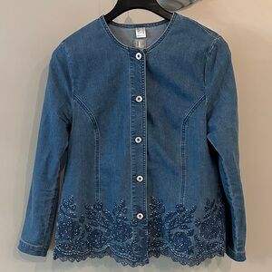 Fair lady Embroidered and lace detailed Blue Denim Jacket